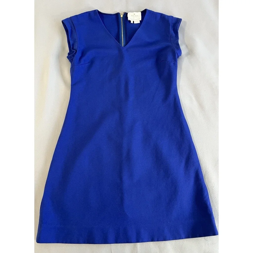 Kate Spade A-Line Mini Dress  Size 4 Royal‎ Blue V-Neck Women's